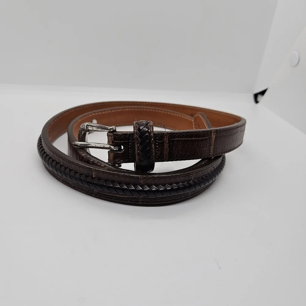 Brighton brown croc embossed skinny leather belt with dark brown cable detail XL